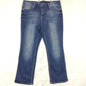 Earl Jean Womens Slim Boot Cut Blue Denim Flap Pocket Fleur De Lis Plus 22W